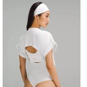 Lululemon Tshirt Bodysuit White Heavyweight Cotton Open Back Short Sleeve Medium